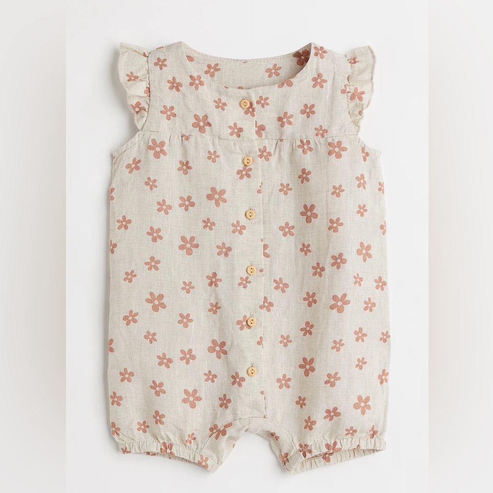 H&M 100% linen romper with floral print